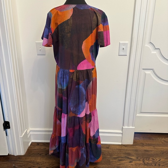 Oliphant Design Maxi V-Neck Dress Watercolor Print Pockets Cotton Tuckernuck - Picture 3 of 9